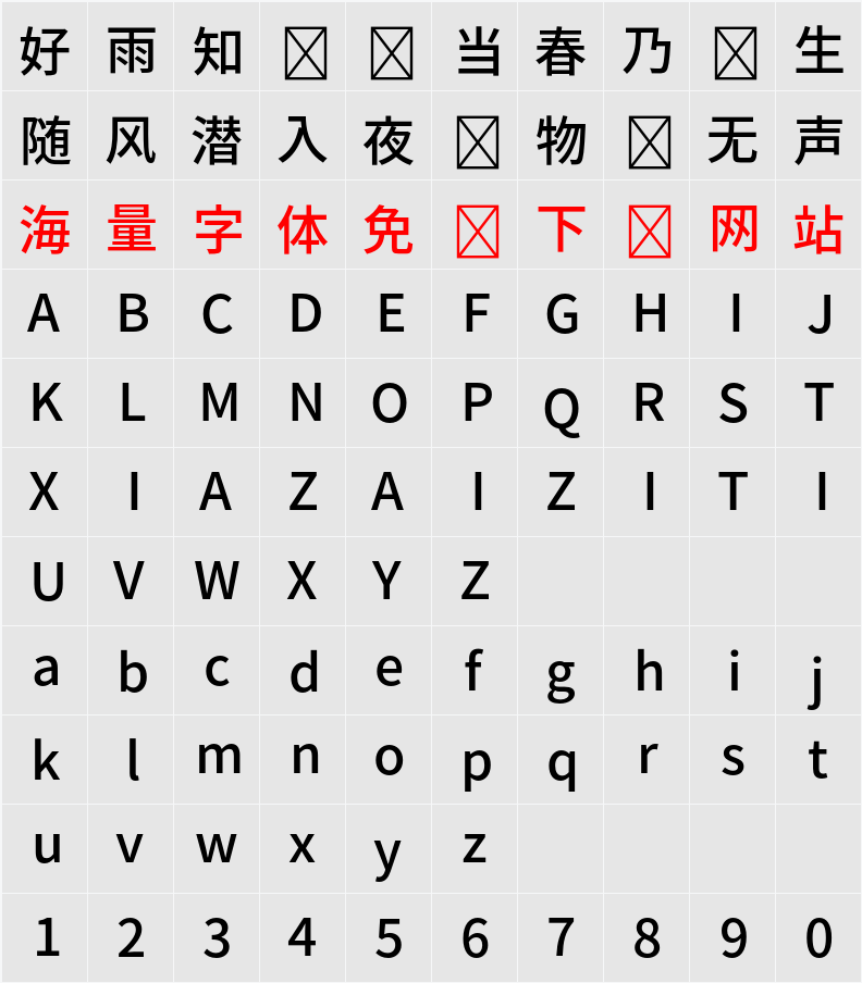 源ノ角ゴシック JP Medium 字符映射表