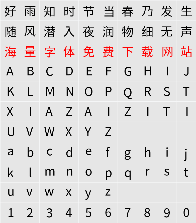 Taipei Sans TC Beta 字符映射表