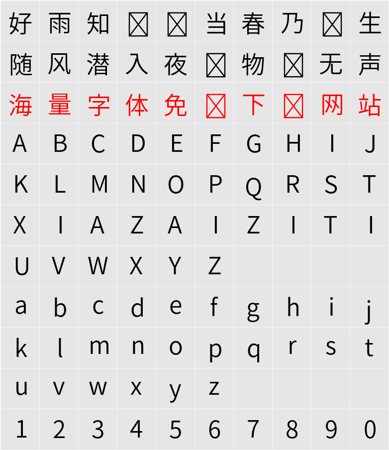 源ノ角ゴシック JP Normal 字符映射表