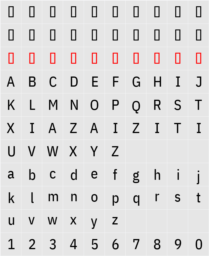 IBM Plex Sans Cond Text 字符映射表