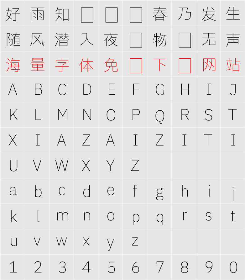 IBM Plex Sans TC ExtLt 字符映射表