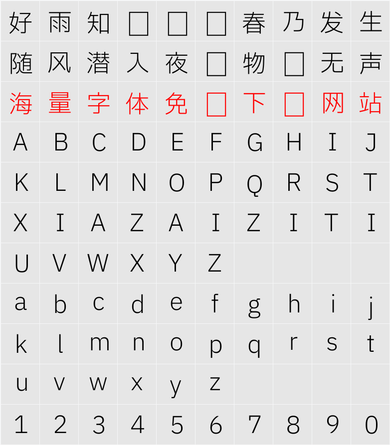 IBM Plex Sans TC Light 字符映射表