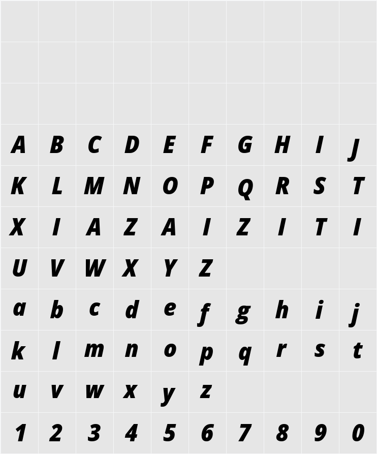 Open Sans SemiCondensed ExtraBold 字符映射表