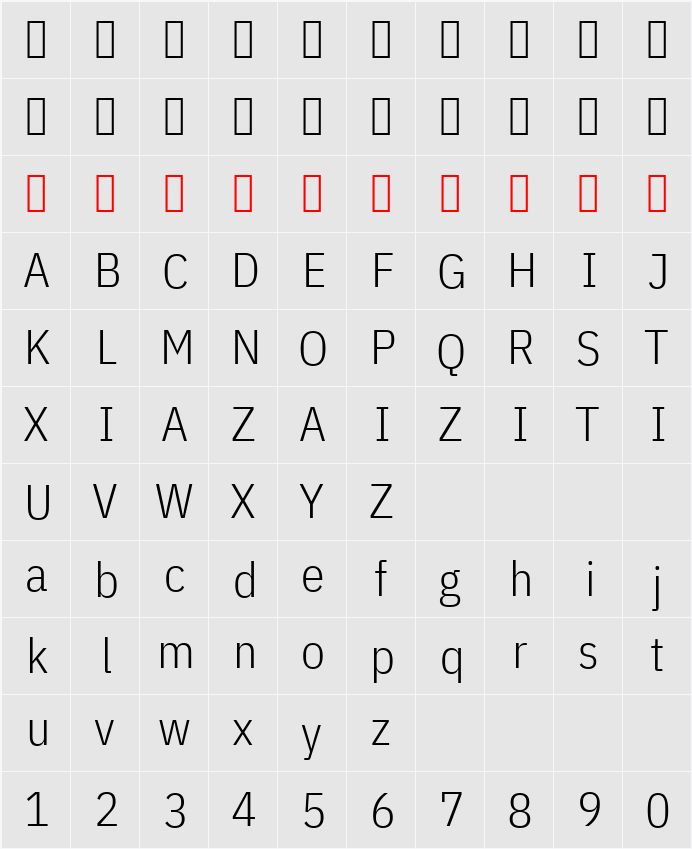 IBM Plex Sans Cond Light 字符映射表