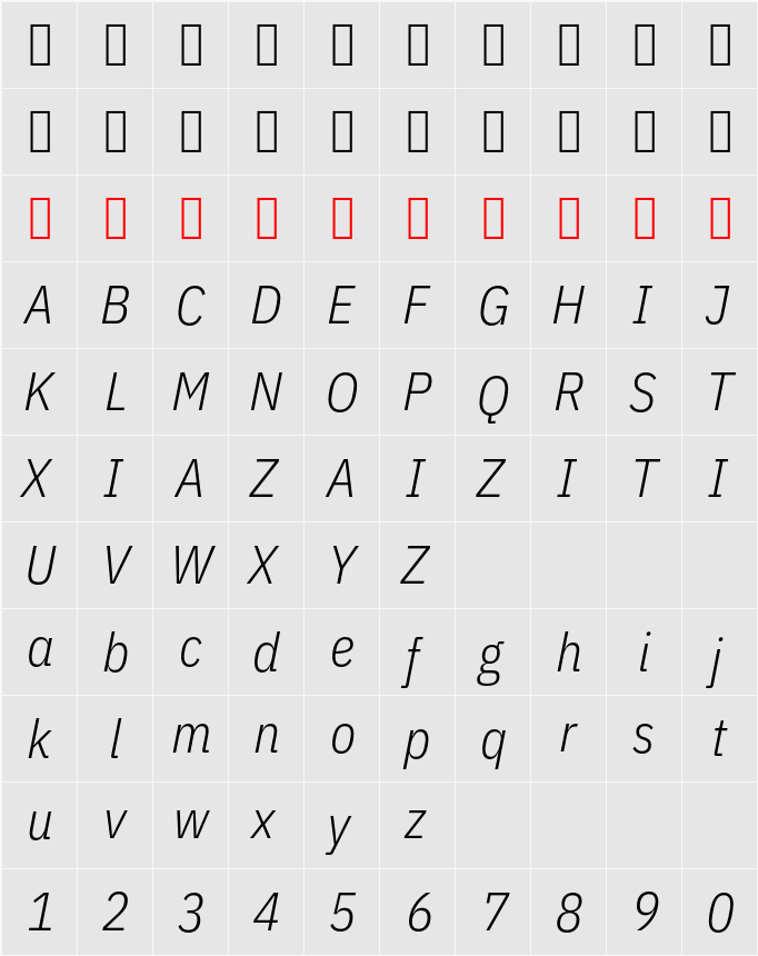 IBM Plex Sans Cond Light 字符映射表