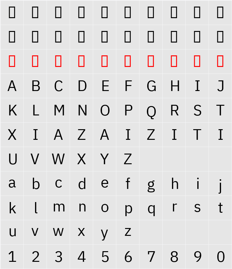 IBM Plex Sans Hebrew 字符映射表