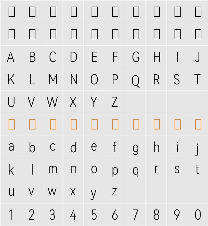 HarmonyOS Sans Condensed Light 字符映射表