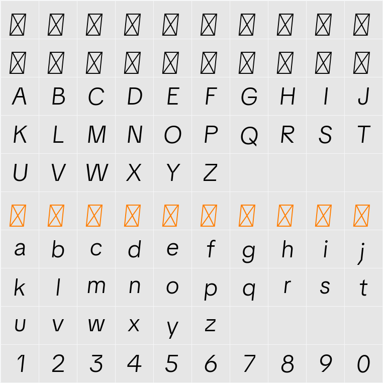 TikTok Sans Display Light 字符映射表