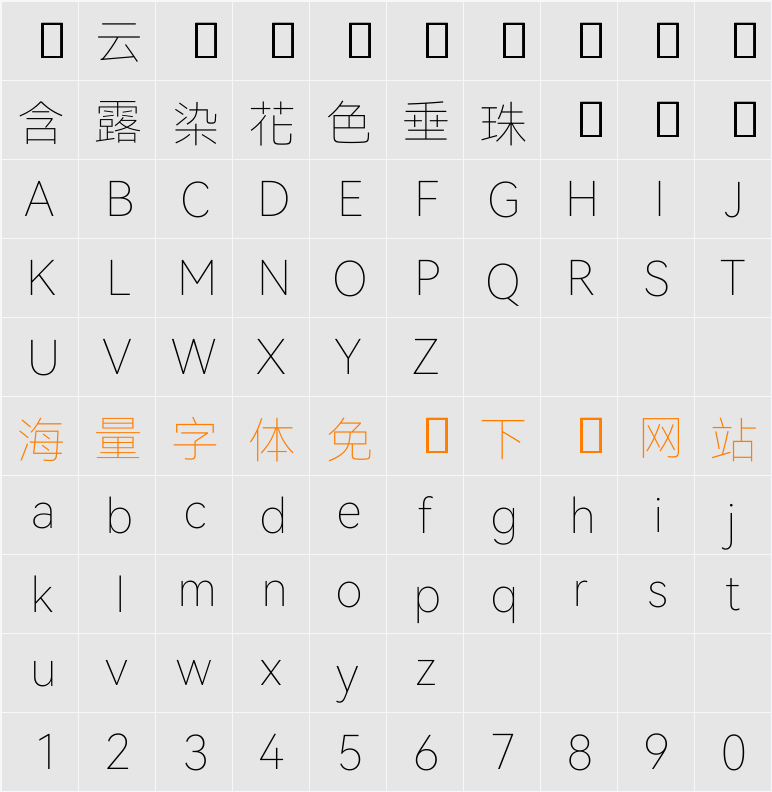 HarmonyOS Sans TC Thin 字符映射表