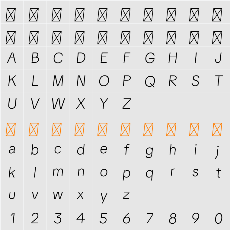 TikTok Sans Display Dark Light 字符映射表