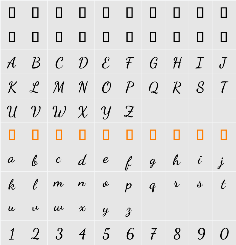 Dancing Script SemiBold 字符映射表