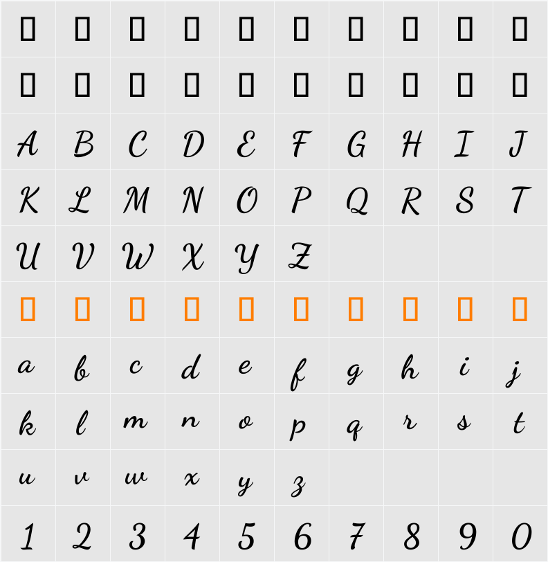 Dancing Script 字符映射表