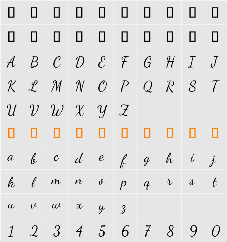 Dancing Script 字符映射表