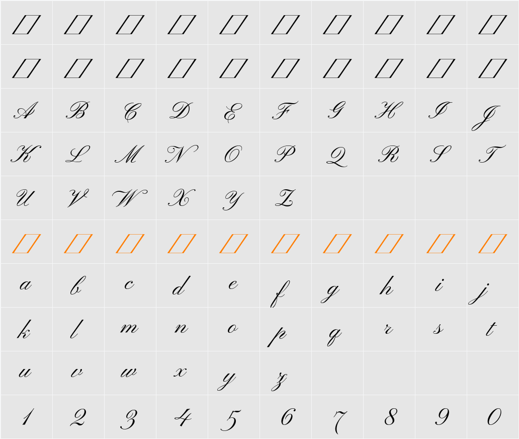 Pinyon Script 字符映射表